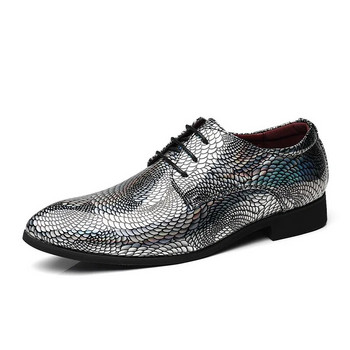 Модерни класически мъжки обувки за мъже Оксфордски лачени обувки с връзки Официални черно-сини кожени обувки за сватбено парти