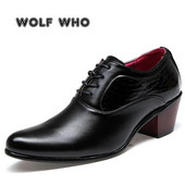WOLF WHO Luxury Ανδρικό Φόρεμα Νυφικά Παπούτσια Γυαλιστερό Δερμάτινο Γυαλιστερό 6 εκ. Ψηλά τακούνια μόδας με μυτερά δάχτυλα Heighten Oxford Shoes Party Prom X-196