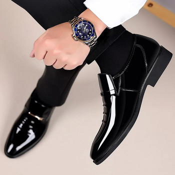 Италиански кожени обувки за мъже Луксозни бизнес оксфордски дишащи лачени официални големи мъжки офис сватбени обувки Мъжки черни мъжки