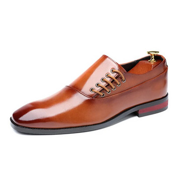 Мъжки кожени обувки Нов стил Официална рокля Сватбени обувки Червено вино Британски стил Бизнес офис Кожени мокасини с връзки 2020 ui98