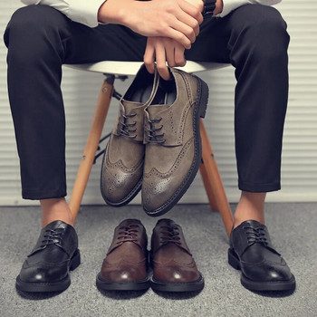 Ръчно изработени мъжки оксфордски обувки със сива кожена брога Мъжки рокли Класически бизнес официални обувки за мъже 56