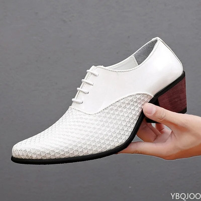 Нови мъжки бели официални обувки с високи токчета Oxfords Soft Mocassin Homme Chaussure Height Increase Dress Driving Boat Shoes Gommino