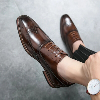 Ръчно изработени мъжки оксфордски обувки Сиви мъжки рокли Класически бизнес официални обувки за мъже Размер 6-13