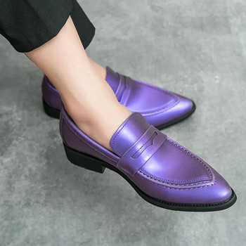 Fashion Purple Glitter Ανδρικά παπούτσια φόρεμα Δερμάτινα ανδρικά slip-on ανδρικά παπούτσια Νυφικά κομψά άνετα αντιολισθητικά επίσημα ανδρικά παπούτσια