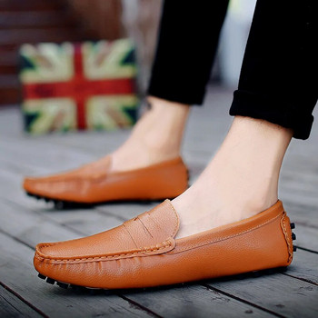 Ежедневни мъжки обувки от кожа Луксозна марка 2022 г. Мъжки мокасини Мокасини Дишащи черни обувки за шофиране Големи размери 38-50