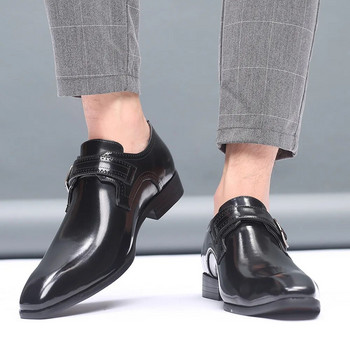 Плюс размер 39-48 Мъжки сватбени обувки от микрофибърна кожа Официални бизнес обувки с остри пръсти за мъжки рокли Мъжки обувки тип Оксфорд H196