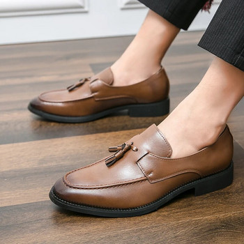 Пролетни есенни кожени мъжки обувки Оксфорд Ежедневни обувки Класически маратонки с пискюли Удобни обувки Големи размери 48 равни обувки