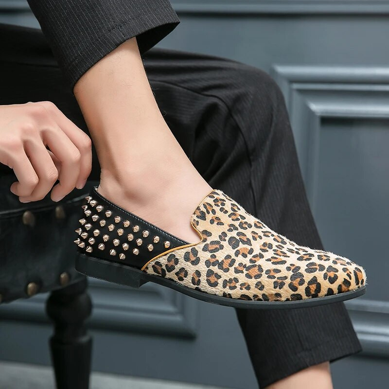 Nauji vyriški Suknelės Batai Leopardo oda Prabangūs Madingi Kniedės Vestuviniai Batai Vyriški prabangūs itališko stiliaus Oksfordo batai Didelis 48 dydis