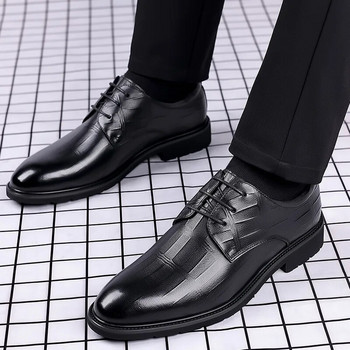 Ανδρικά παπούτσια Derby με αμύγδαλο, παπούτσια με κορδόνια στο μπροστινό μέρος για άντρες Business Official formal, Μαύρη γραβάτα προαιρετικές εκδηλώσεις