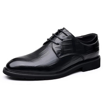 Ανδρικά παπούτσια Derby με αμύγδαλο, παπούτσια με κορδόνια στο μπροστινό μέρος για άντρες Business Official formal, Μαύρη γραβάτα προαιρετικές εκδηλώσεις