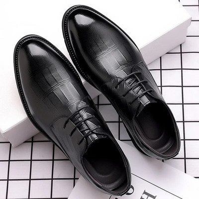 Мъжки обувки дерби с бадемови пръсти, обувки с връзки отпред за мъже, офис бизнес официални, черни вратовръзки по избор, събития