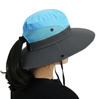 Слънчеви шапки за жени Лятна шапка с широка периферия UV UPF защита Конска опашка Риболов на открито Туристическа шапка за жени 2023 г.