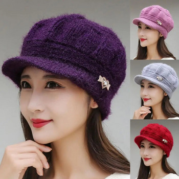 Дамска елегантна чистоцветна шапка за плетене Есен Зима Дамска барета Плюшена подплата Модни аксесоари