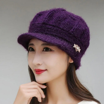 Дамска елегантна чистоцветна шапка за плетене Есен Зима Дамска барета Плюшена подплата Модни аксесоари