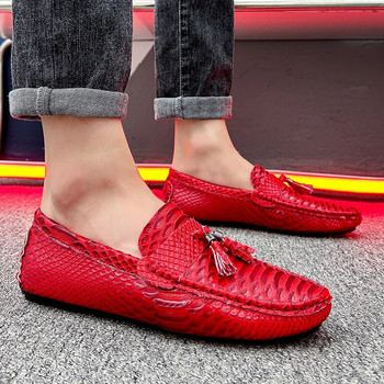 Марка Ежедневни обувки Висококачествени мъжки кожени обувки за шофиране Равни обувки Ежедневни офисни обувки Snake Pea Пролет Есен Мъжки мокасини Мокасини