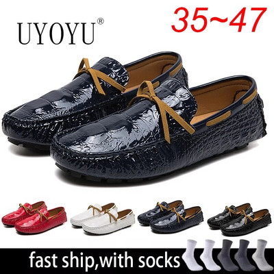 Designer Patent Leather Loafers Men`s Dress Boat Shoes Fashion Footwear Moccasins Driving Office Peas Male Black Shoes For Men