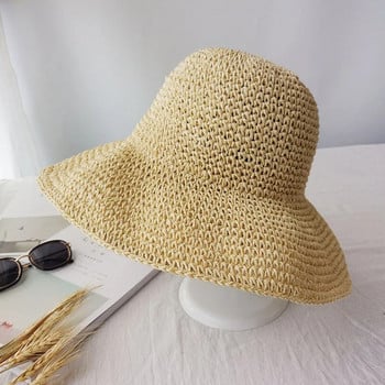 Летни есенни шапки за жени Ретро плоска увиснала шапка с периферия Ръчно изработена сламена шапка Дамска слънцезащитна плажна сламена шапка на открито