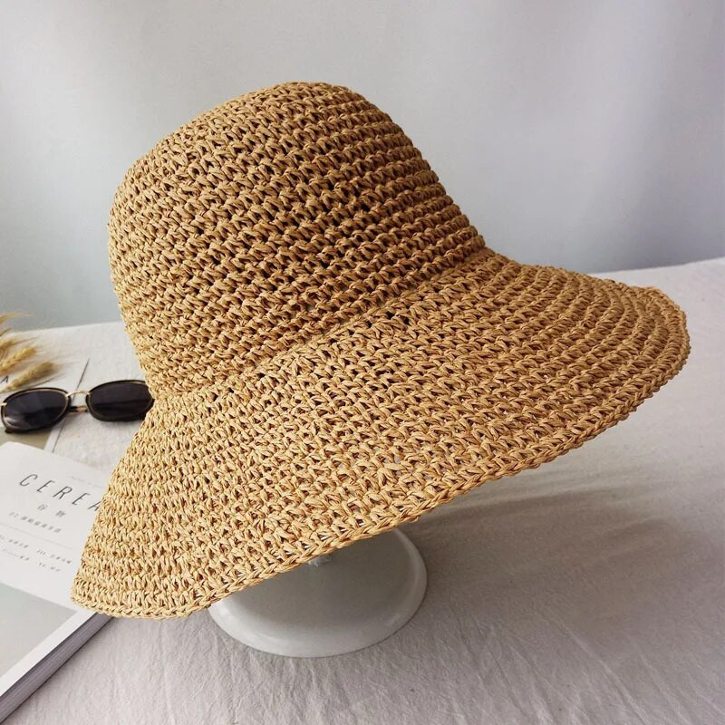 Ljeto Jesen Šeširi za žene Retro ravni šešir s visećim obodom Ručno izrađeni slamnati šešir Dame Zaštita od sunca na otvorenom Slamnati šešir za plažu