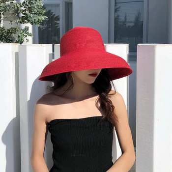 Оранжева шапка Нова дамска слънчева шапка Сгъваема плажна шапка с голяма периферия Слънцезащитен крем за пътуване Hepburn Wind Sun Hat Шапка за пътуване 모자