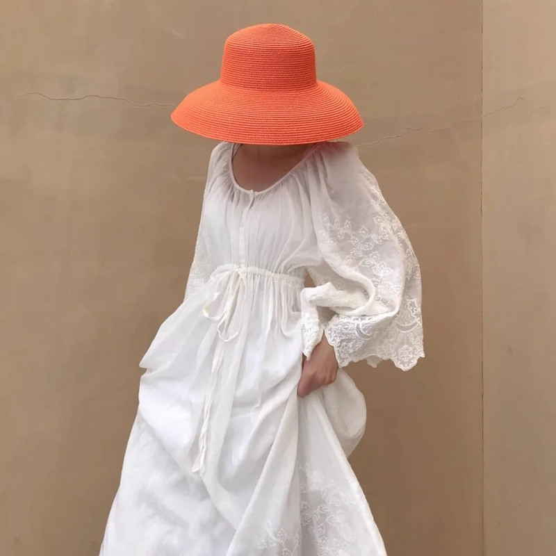 Narančasti šešir Novi ženski šešir za sunčanje Sklopivi šešir za plažu s velikim obodom za zaštitu od sunca za putovanja Hepburn šešir za sunčanje od vjetra Šešir za putovanje 모자