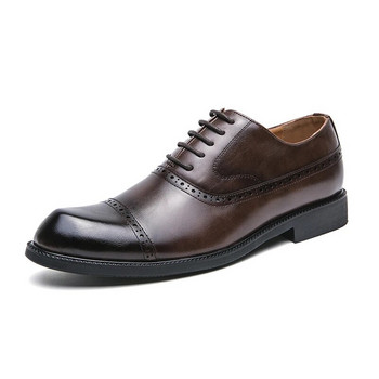 Ръчно изработени мъжки обувки Оксфорд, кожени сиви броги, мъжки рокли, класически бизнес официални обувки за мъже Zapatillas Hombre