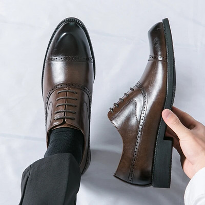 Kézzel készített Férfi Wingtip Oxford Cipők Bőr Szürke Brogue Férfi Ruha Cipők Klasszikus üzleti formális férfi cipők Zapatillas Hombre