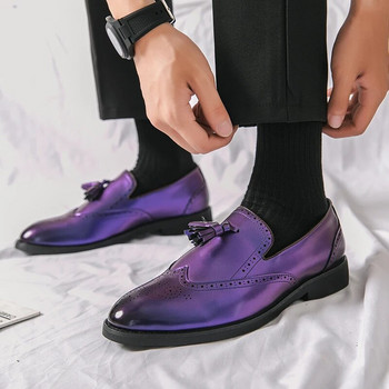 Ανδρικά πολυτελή μάρκα Penny Loafer Νέα παπούτσια φόρεμα δεξιώσεων Ανδρικά μοντέρνα καθημερινά δερμάτινα παπούτσια Μωβ High-end Business Loafer