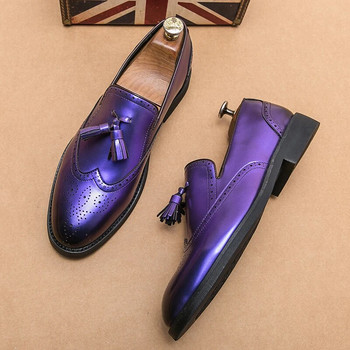 Ανδρικά πολυτελή μάρκα Penny Loafer Νέα παπούτσια φόρεμα δεξιώσεων Ανδρικά μοντέρνα καθημερινά δερμάτινα παπούτσια Μωβ High-end Business Loafer