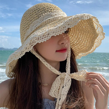 Дамски летни козирки Шапка Сгъваема слънчева шапка Плажни шапки с широка и голяма периферия Модна шапка Лолита Chapeau Femme Плажна шапка с UV защита