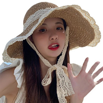 Дамски летни козирки Шапка Сгъваема слънчева шапка Плажни шапки с широка и голяма периферия Модна шапка Лолита Chapeau Femme Плажна шапка с UV защита