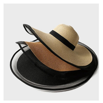 Дамска слънчева шапка с големи стрехи и вълни, плажна шапка, дамска шапка с голяма периферия, слънчеви козирки, UV Cut Bucket, панама, сгъваема сламена слънцезащитна козметика, ретро