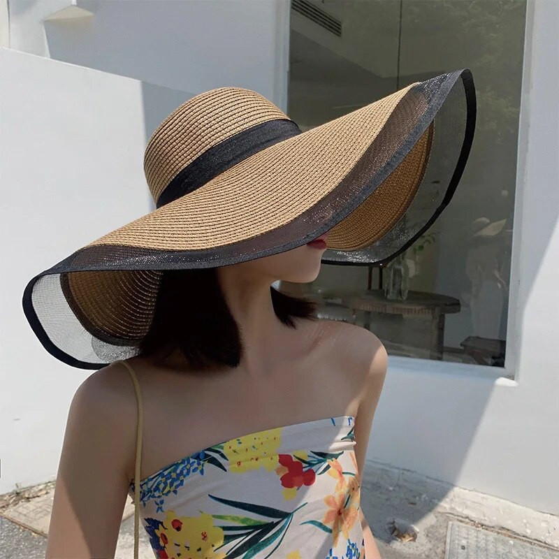 Ženski šešir za sunčanje s velikim strehama s valovima s kapom za plažu Ženski šešir s velikim obodom viziri za sunce UV šišana panama kapa sklopiva slamasta krema za sunčanje Vintage