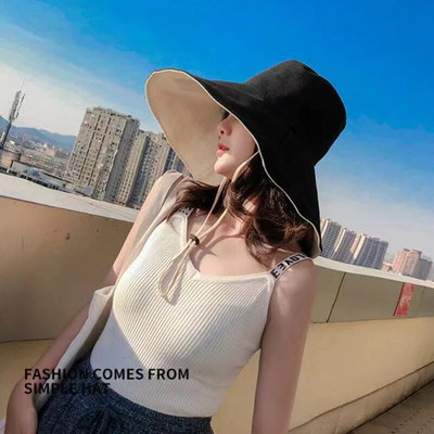 Šešir za sunčanje sa širokim obodom Ženska anti-UV zaštita Planinarenje Ribarska kapa na preklop Ljetni jednobojni pamučni prozračni šešir Bucekt za plažu