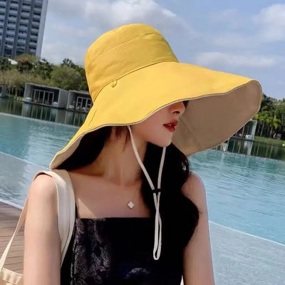 Šešir za sunčanje sa širokim obodom Ženska anti-UV zaštita Planinarenje Ribarska kapa na preklop Ljetni jednobojni pamučni prozračni šešir Bucekt za plažu