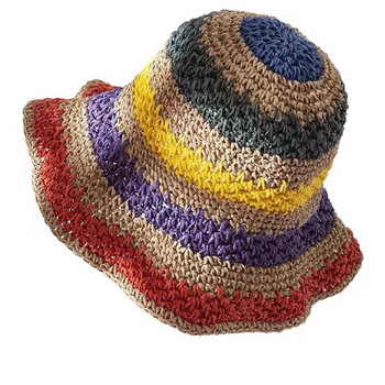 100% Raffia Raffia Raffia Girl Sun Hat Wide Brim Floppy Летни шапки за жени Beach Panama Straw Dome Bucket Hat Femme Shade Hat