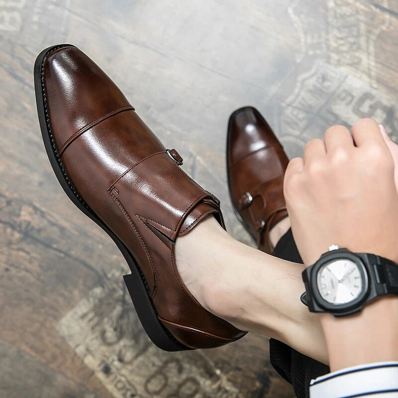 Luksuzne muške svečane cipele. Prave natikače s kopčom i redovničkim remenom. Ležerne poslovne vjenčane cipele za muškarce, velike VELIČINE 38-48