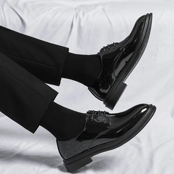 Мъжки ежедневни кожени обувки Модни класически обувки с връзки Луксозни ръчно изработени дебели токчета Черни мъжки сватбени офис официални обувки
