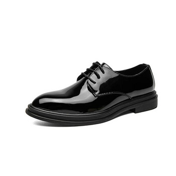 Мъжки ежедневни кожени обувки Модни класически обувки с връзки Луксозни ръчно изработени дебели токчета Черни мъжки сватбени офис официални обувки