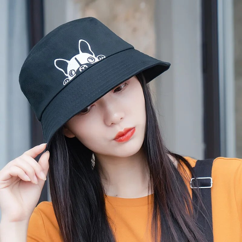 Francuski buldog pas Bob šešir s kantom za muškarce i žene s vezom, rukotvorina Unisex Harajuku panama kapa, ribarski šešir s dvije strane
