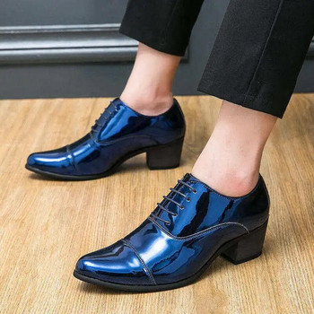 Κομψά μπλε ψηλοτάκουνα ανδρικά παπούτσια γάμου Ανδρικά παπούτσια πολυτελείας φόρεμα Γυαλιστερό λουστρίνι Oxford Ανδρικά παπούτσια sapato masculino