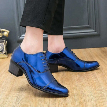 Κομψά μπλε ψηλοτάκουνα ανδρικά παπούτσια γάμου Ανδρικά παπούτσια πολυτελείας φόρεμα Γυαλιστερό λουστρίνι Oxford Ανδρικά παπούτσια sapato masculino