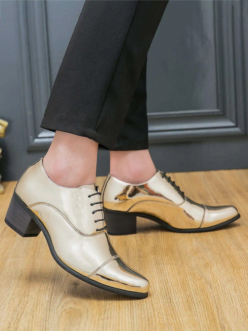 Elegantiški mėlyni aukštakulniai vyriški vestuviniai batai verslo vyriški prabangūs suknelės batai blizgūs lakinės odos Oksfordo batai vyriški sapato masculino