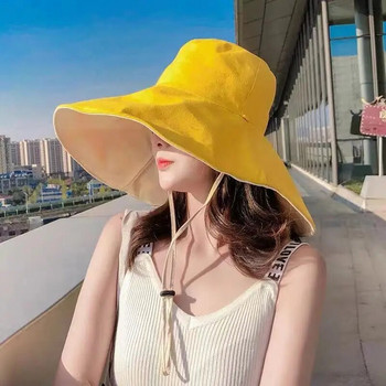 Καπέλο ηλίου με φαρδύ γείσο Γυναικείο καπέλο κατά της υπεριώδους ακτινοβολίας Πεζοπορίας Ψαράδικο Καπέλο Πτυσσόμενο Καλοκαιρινό μασίφ βαμβακερό αναπνεύσιμο καπέλο παραλίας Bucekt