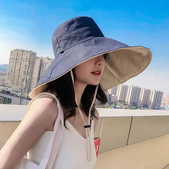 Καπέλο ηλίου με φαρδύ γείσο Γυναικείο καπέλο κατά της υπεριώδους ακτινοβολίας Πεζοπορίας Ψαράδικο Καπέλο Πτυσσόμενο Καλοκαιρινό μασίφ βαμβακερό αναπνεύσιμο καπέλο παραλίας Bucekt