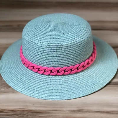 Ženski ljetni šešir zeleno žuto ljubičasto slamnati šešir slamnati šešir širokog oboda Korejska verzija modne mreže crveni lanac Šešir za sunčanje na plaži plima