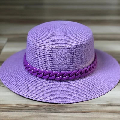 Ženski ljetni šešir zeleno žuto ljubičasto slamnati šešir slamnati šešir širokog oboda Korejska verzija modne mreže crveni lanac Šešir za sunčanje na plaži plima