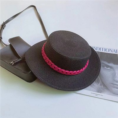 Ženski ljetni šešir zeleno žuto ljubičasto slamnati šešir slamnati šešir širokog oboda Korejska verzija modne mreže crveni lanac Šešir za sunčanje na plaži plima