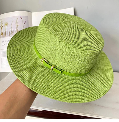 Ženski ljetni šešir zeleno žuto ljubičasto slamnati šešir slamnati šešir širokog oboda Korejska verzija modne mreže crveni lanac Šešir za sunčanje na plaži plima