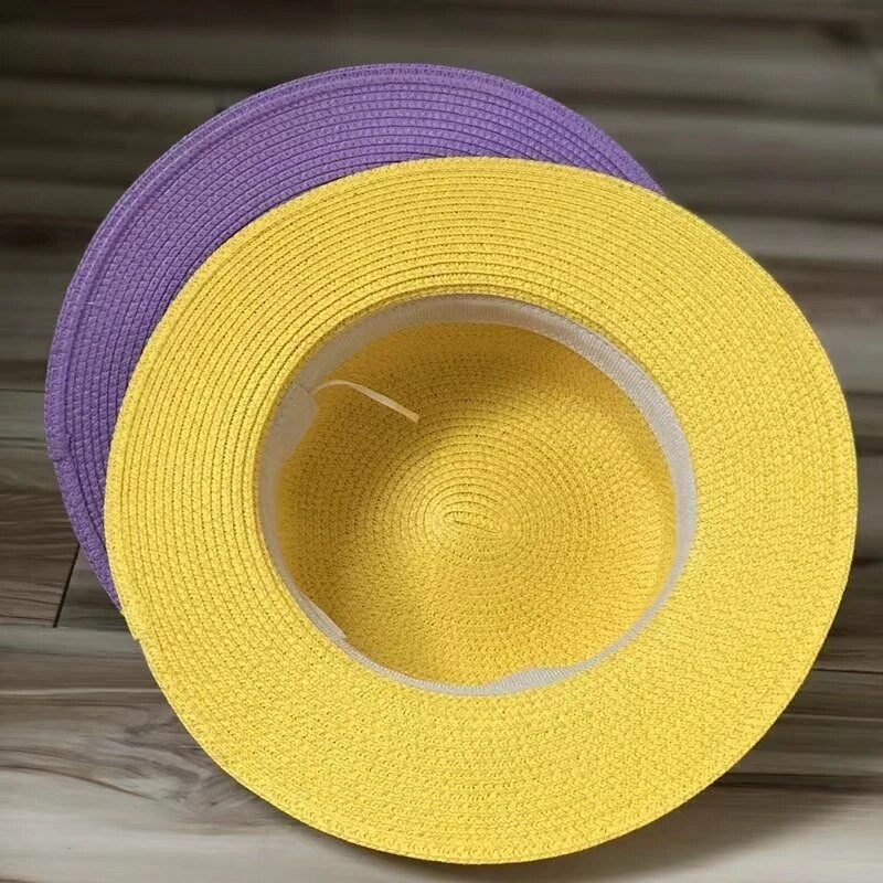 Дамска лятна шапка зелена жълта лилава сламена шапка широкопола сламена шапка корейска версия модна мрежа червена верига плажна слънчева шапка прилив