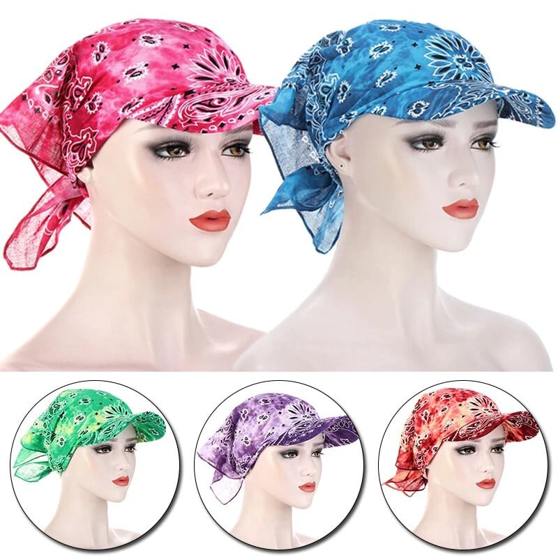 Turban pălărie pentru femei de vară Bandana imprimată cu boruri pălărie de soare eșarfă pentru cap pătrat prosop șapcă de baseball ocazional modă pălărie reglabilă